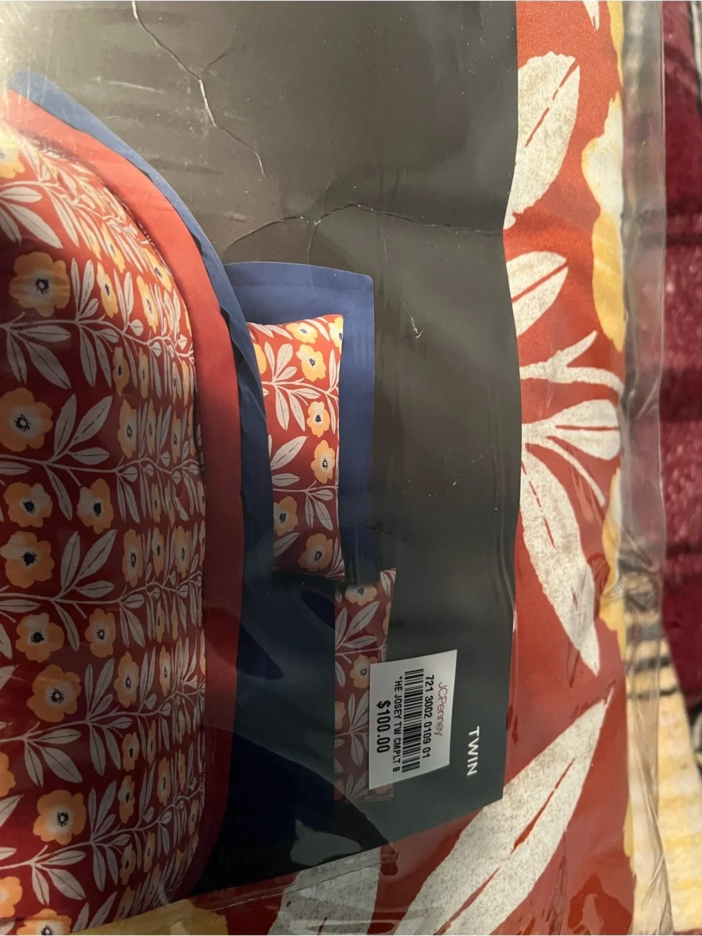 Home Expressions Reversible Red Floral Comforter Set with Navy Accents